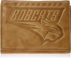 Charlotte Bobcats NBA Embossed Brown Leather Trifold Wallet NEW in Gift Tin