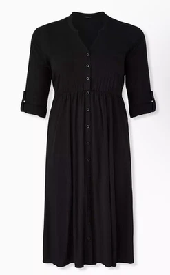 Torrid Midi Challis Shirt Dress Black Size 1X Grunge Dark Feminine Fairy Casual - Image 1 of 4