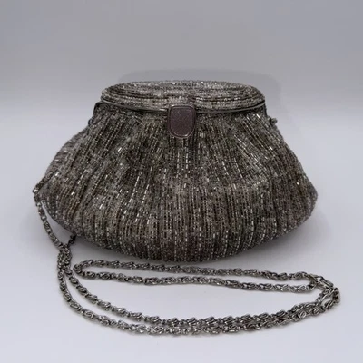 VTG Walborg Beaded Evening Bag Silver & Pewter Colors - Image 1 of 4