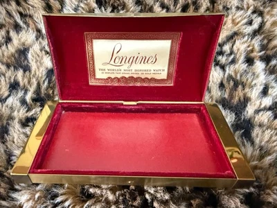 Vintage Swiss Longines Metal Watch Presentation Box Red Velvet Lined 40s - Image 1 of 4