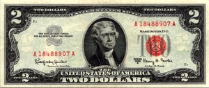 1953-A  $2 Red Seal (FANCY SN A18488907A) Legal Tender UNC-Fr. 1510 - Picture 1 of 3