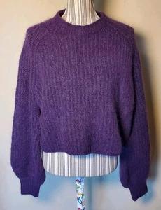 Zara Damen Rippenstrick Crop Pullover Grün Gr. M Lila  - Bild 1 von 9