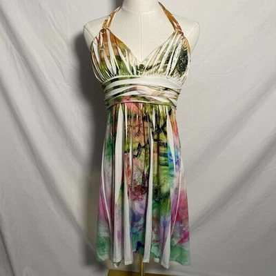Jodi Kristopher White Multicolored Rhinestone Fairy Halter Mini Dress Medium - Image 1 of 4