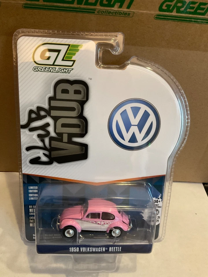 Volkswagen Beetle 1950 Greenlight 1:64 Club V - Dub rosa y blanco botánico Foto 1 de 1
