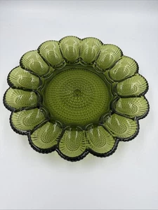 Vintage Indiana Glas Olivgrün Schuhnagel Teufel Eierschale Tablett Teller - Bild 1 von 5