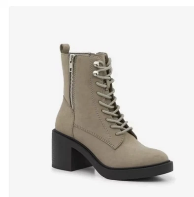 MIA 尺码 7.5 灰褐色麂皮绒系带侧拉链粗跟战斗靴 Galit 全新 — 第 1/3 张图片