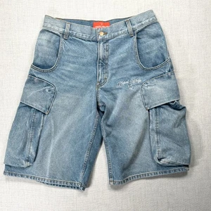Naked Wolfe Denim Cargo Shorts Mens 32 Light Blue Cotton Barbed Wire High Rise - Picture 1 of 12