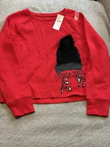 Justice Girls Size 8 Red Glitter Graphic Sweatshirt Cat Themed NWT - Picture 1 of 3
