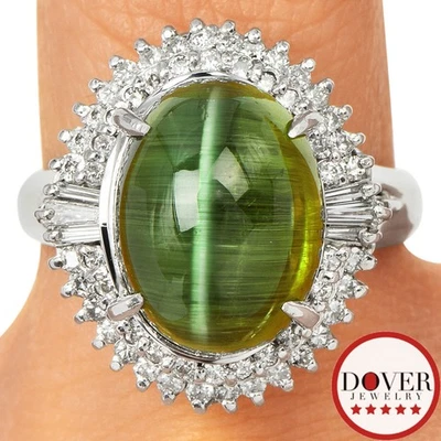 Estate Diamond 8.07ct Cat's Eye Tourmaline Platinum Cocktail Ring 10.9 Gr NR - Image 1 of 4