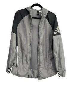 Men’s Adidas Light Hooded Gray Wind Jacket Zippered Size Medium - Picture 1 of 7