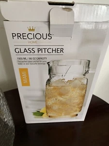 Tall Glass Pitcher 1950 ml 66 Oz Capacity for Water or Juice New Precious Home - Picture 1 of 8