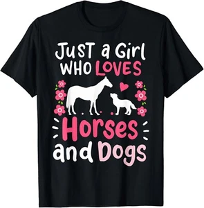 Horse Just a Girl Who Loves Horses and Dogs Funny Gifts Gifts Unisex T-Shirt - Picture 1 of 3