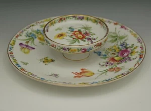  T&V LIMOGES DRESDEN FLOWERS CHEESE AND CRACKERS CAVIAR SERVING DISH ANTIQUE  - Picture 1 of 7