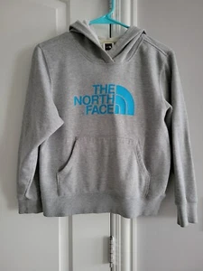 The North Face Blue Logo Youth L 14/16 Pullover Hoodie Gray Sweatshirt Girls - Picture 1 of 19