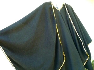 VTG C.C BLACK DRAPED M L XL SHAWL CAPE PONCHO COAT LEOPARD TRIM WRAP SOFT WOMEN - Picture 1 of 7