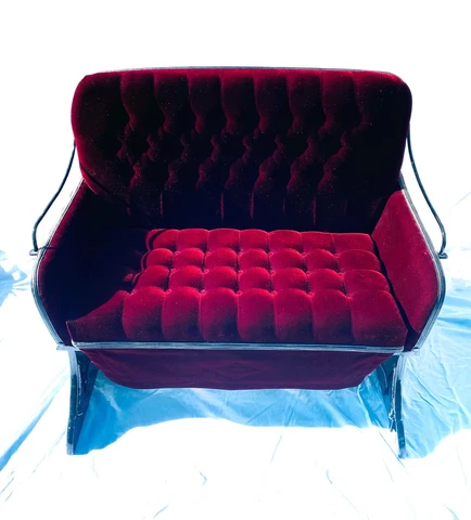 Two Sleigh seats - Originally from wildcat Inn & Tavern. Burgundy crushed velvet Cover