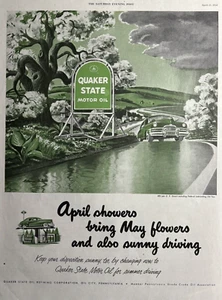 1948 Quaker State Motor Oil Oil City April showers Sunny Driving VTG Print Ad - Picture 1 of 1