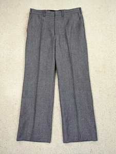 Wool Pants Mens 32x27 Gray Wool Herringbone Pinstripe Vintage Straight Leg Flat - Picture 1 of 7