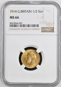 1914 Half Sovereign, George V, NGC MS66 - Picture 1 of 2