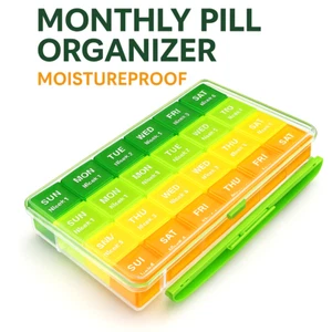 Monthly Pill Organizer 28 Day Case Travel 4 Week AM PM Box Moistureproof Large - Picture 1 of 9
