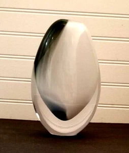 Hand Blown Art Glass Vase Sommerso Oval 8" Smokey Gray White Black Polished - Picture 1 of 19
