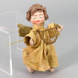 Vintage Paper Mache Angel Ornament Cherub Lyre Harp Wings Plastic Instrument 5" - Picture 1 of 24