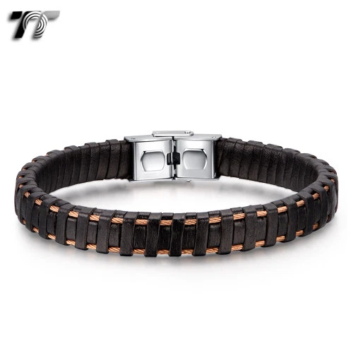 Pulsera TT Cuero Marrón 316L Acero Acero Oro Rosa Alambre (BR254) NUEVA Foto 1 de 1