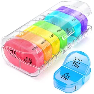 Pill Box 2 Times a Day, Weekly Pill Organizer AM PM Case to Hold Vitamin, Medici - Picture 1 of 9