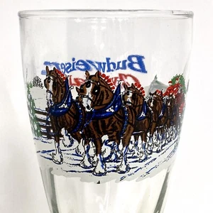 1995 Vintage Budweiser Clydesdales Winter Scene Pilsner Beer Indiana Glass Label - Picture 1 of 9