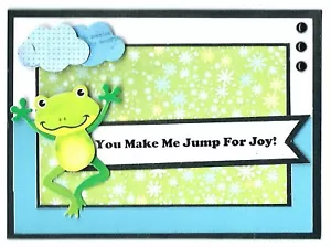 Biglietto Auguri FROG JUMP FOR JOY Anniversario o Amore - Fatto a Mano Formato A2 OFFERTA - Foto 1 di 1
