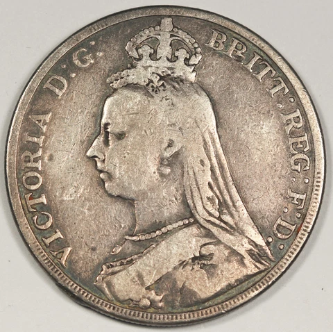 GREAT BRITAIN UK 1889 Silver CROWN Coin Fine+ VICTORIA JUBILEE Head KM#765 Cover