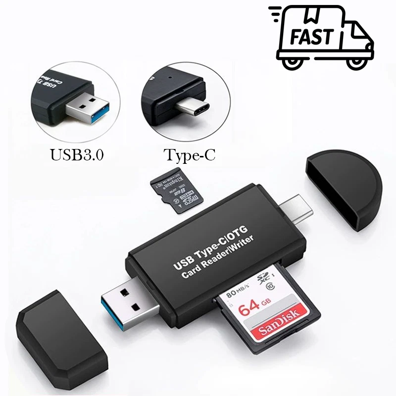 Memory Card Reader USB 3.0 Type C Micro SD TF OTG Smart Adapter Laptop Computer - Image 1 of 4