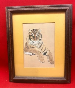Hans P. Luetcke TIGER Signed Fine Art Print Antiqued Frame Matted 5x7 Image - Picture 1 of 4