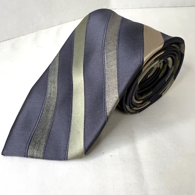 Claiborne 100% Silk Men's Necktie Tie Blue with Gray Silver Stripes 3.25W x 59L - Image 1 of 4
