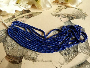 017D/ SUPERBE ÉCHEVEAU PERLES ANCIENNES VERRE RONDES BLEU VIOLINE ÉP. ART DÉCO - Photo 1 sur 5