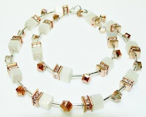 Necklace Cube Cat Eye White Crystal Glass Faceted Rhinestone Rose Gold 513a - Picture 1 of 12
