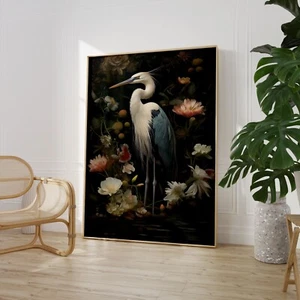 Stillleben Blumen Reiher Druck Poster Wandbild Wohndeko Typ Kunstwerk 9027 - Bild 1 von 2