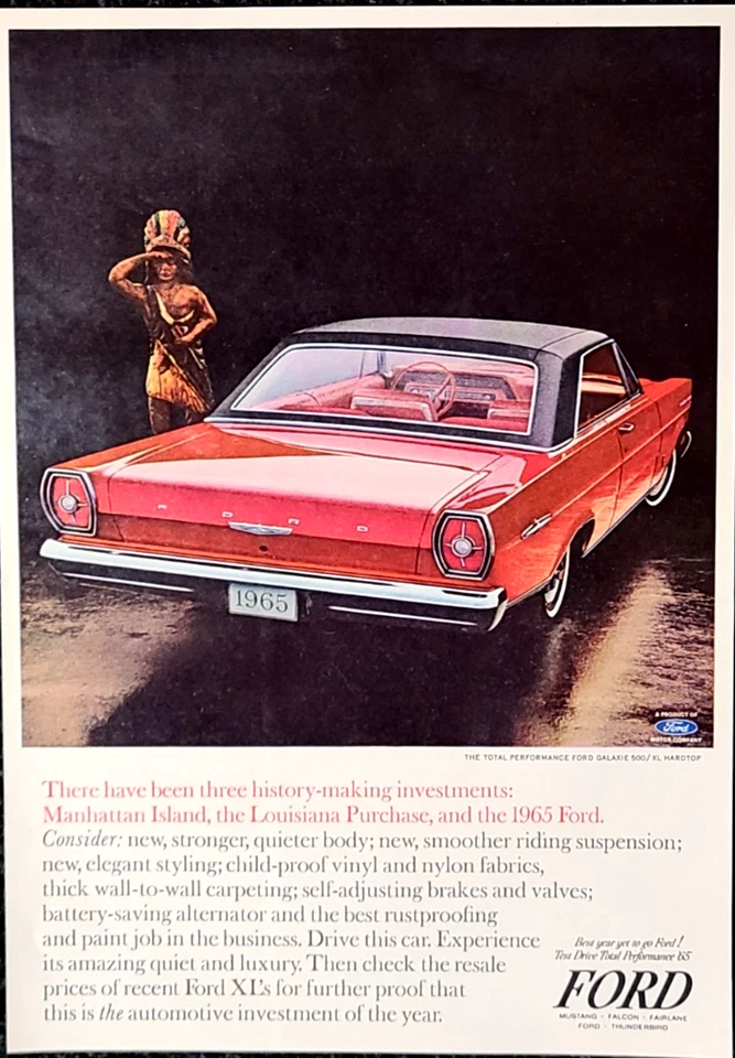Red Ford Galaxie 500/XL Hardtop Original 1965 Vintage Print Ad Wall Art - Image 1 of 1