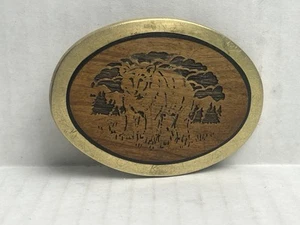 VINTAGE Solid Brass BELT BUCKLE With Carved BEAR in wood like - Rare - Picture 1 of 3