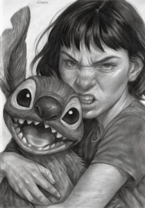 original drawing A3 118GV artwork pastel modern Lilo and Stitch - Picture 1 of 1