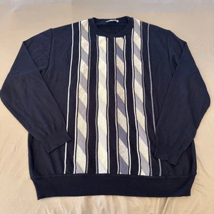Montechiaro Sweater Mens XL Navy Blue Gray Cream Geometric Crewneck Made Italy - Picture 1 of 12