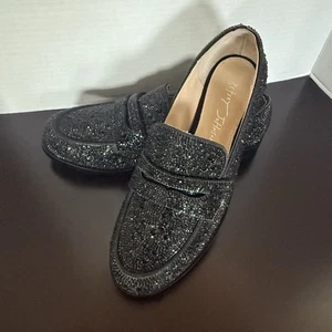 Betsey Johnson Aron Loafers Black Glass Rhinestone Sparkle Glitter Size 6.5 - Picture 1 of 8