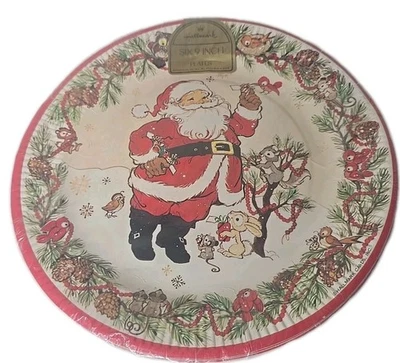 Sello Vintage NUEVO Platos de Papel de Navidad 9" Santa Woodland Animales Sellados Foto 1 de 4