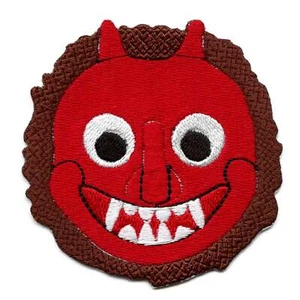 Japanese Ogre Patch Red Face Horns Embroidered Iron On - Picture 1 of 2