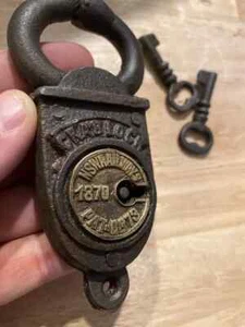 Collector Crab Lock Padlock Key Blacksmith Patina Gunsmith Man Cave METAL 4" - Picture 1 of 4