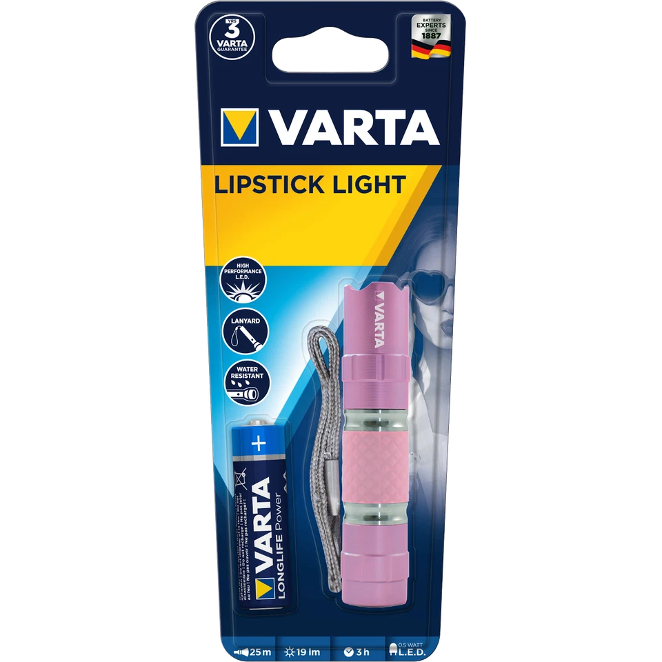 Lipstick Light LED Taschenlampe pink inkl. 1x AA VARTA Longlife Alkaline 1,5 V