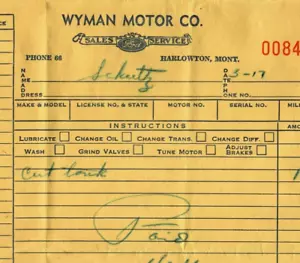 Wyman Motor Co Harlowton Montana ricevuta ordine 1947 - Foto 1 di 3