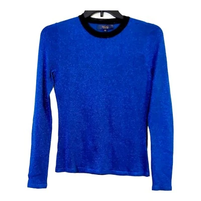 Rachel Roy 女式蓝色金属环圆领套衫长袖 L 码全新 — 第 1/4 张图片