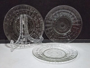 SET OF 3- Vintage Anchor Hockings Clear Block Optic 8" Diameter Salad Plates - Picture 1 of 4