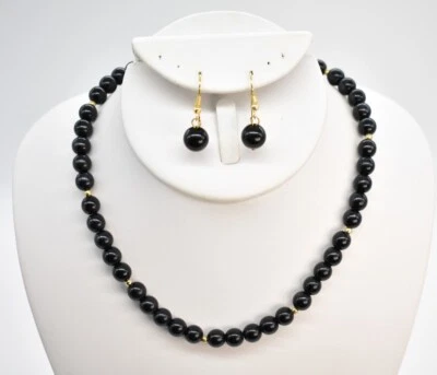 Liz Claiborne 16" Gold Tone Classic Black Lucite Bead Choker Necklace & Earrings - Image 1 of 4